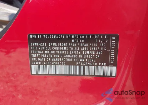 2012 Volkswagen Jetta 2.0L Tdi from USA, damaged, VIN 3VW3L7AJ9CM368325